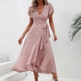 thumbnail image 3 of Vestido de Manga Corta para las Mujeres Corbata de Impresión Casual Cuello en V Irregular, Vestido de Verano para las Mujeres, 3 of 5