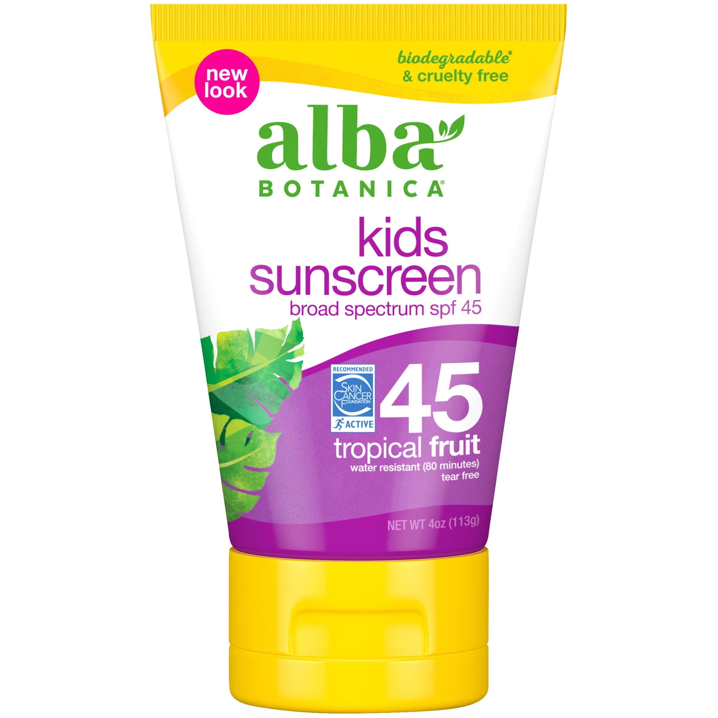 Alba Botanica Kids Sunscreen Lotion SPF 45, Tropical Fruit, 4 oz