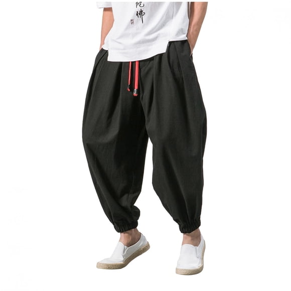 Pantalones Realdo para hombre, holgados, hippie, bohemio, yoga, harén de algodón negro