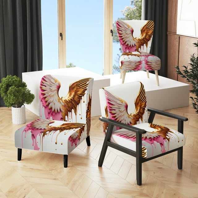 Designart "Angelic Dusty Pink Wings" Pink Abstract Upholstered Accent Chair - Modern Arm Chair For Living Room