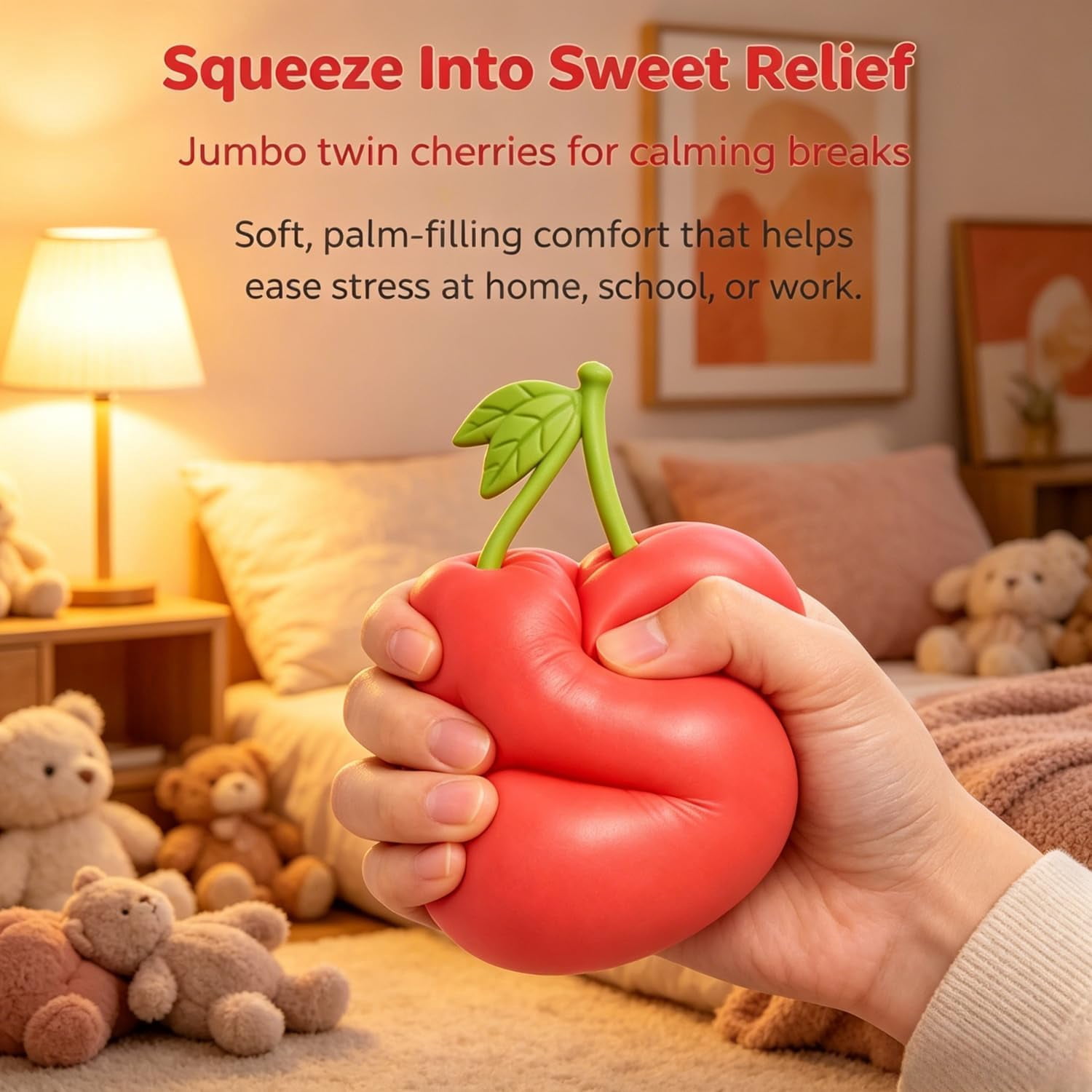 8in Giant Cherry Squishy, Jumbo Big Cute Realistic Cherry Stress Ball Soft Squishys Slow Rising Stress Ball for Anxiety Stress Party Favors (Giant Cherry)