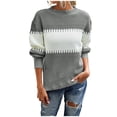 thumbnail image 1 of Odeerbi 0n Sale Sweaters for Women Fall Sweaters 2022 Crew Neck Fashion Long Sleeves Color Matching Loose Tops Blouse Knitted Gray, 1 of 8