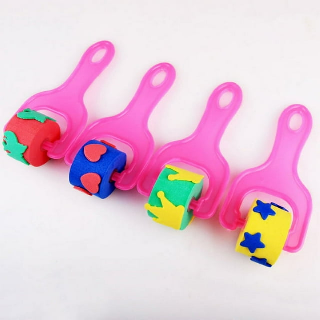 4pcs EVA Sponge Roller Paintbrush Paint Graffiti For Children Kids Drawing Kindergarten Art New