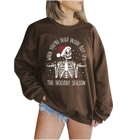 

jsaierl Oversized Sweatshirt for Women Long Sleeve Skull Pattern Top Casual Crewneck Sweatshirt Plus Size Pullover Christmas Gifts for Women
