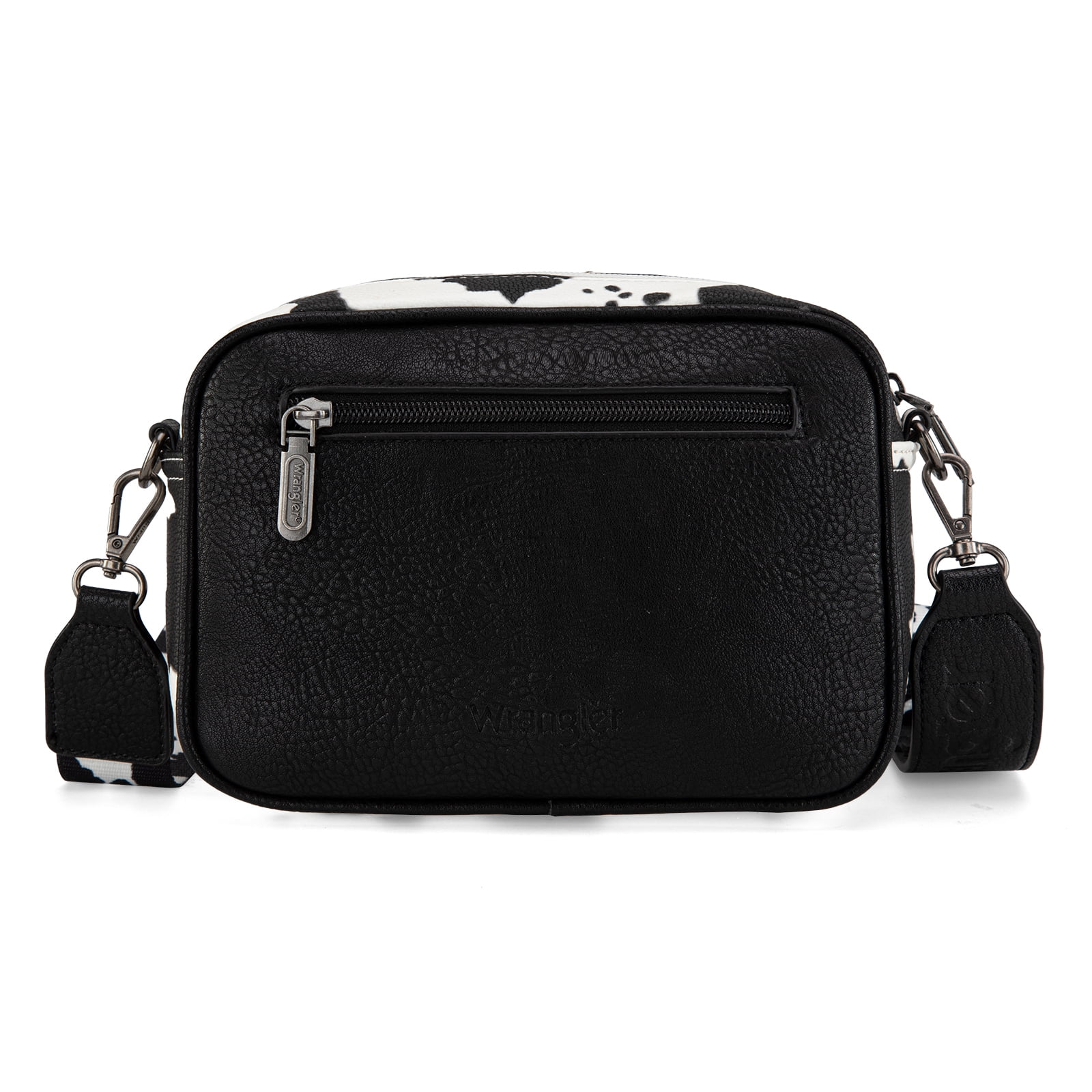Wrangler Crossbody Bag for Women Multi Pocket Crossover Bag Shoulder Pursea with Adjustable Strap, Cow Print Black