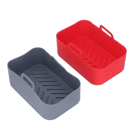 

Rectangle Fryer Basket Reusable Dishwasher Safe Better Air Circulation Fryers Silicone Pot For Home Kitchen Red And Gray