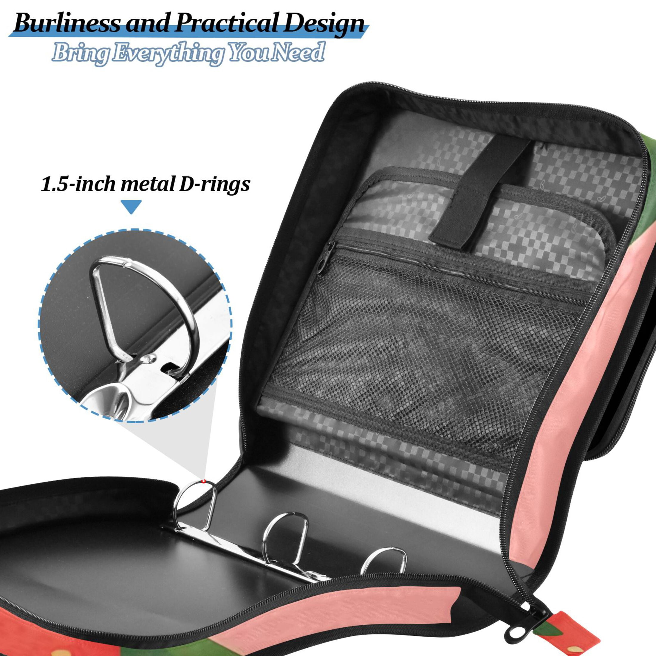 ALAZA Zipper Binder Strawberry Pattern 3 Ring Trapper Keeper File Folder Organizer Bag