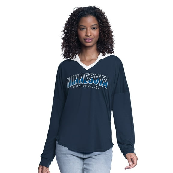 Women's G-III 4Her by Carl Banks Navy Minnesota Timberwolves Bench Player Oversized Long Sleeve Hooded Top