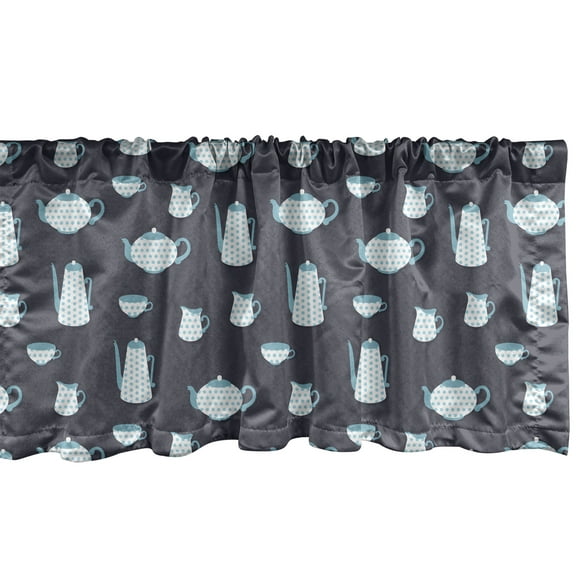 Ambesonne Tea Party Window Valance, Teapot and Cups Dots, 54" X 18", Purple Grey Sky Blue