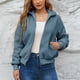thumbnail image 2 of Abrigo de mujer de manga larga con cremallera, puños y bolsillos acanalados, chaqueta peluda azul océano medio, 2 of 7