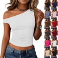 thumbnail image 2 of Womens Off Shoulder Tops Sleeveless Going Out Crop Tank Tops Slim Fitted Shirts Summer Y2K Cute Tops,White,S, 2 of 7