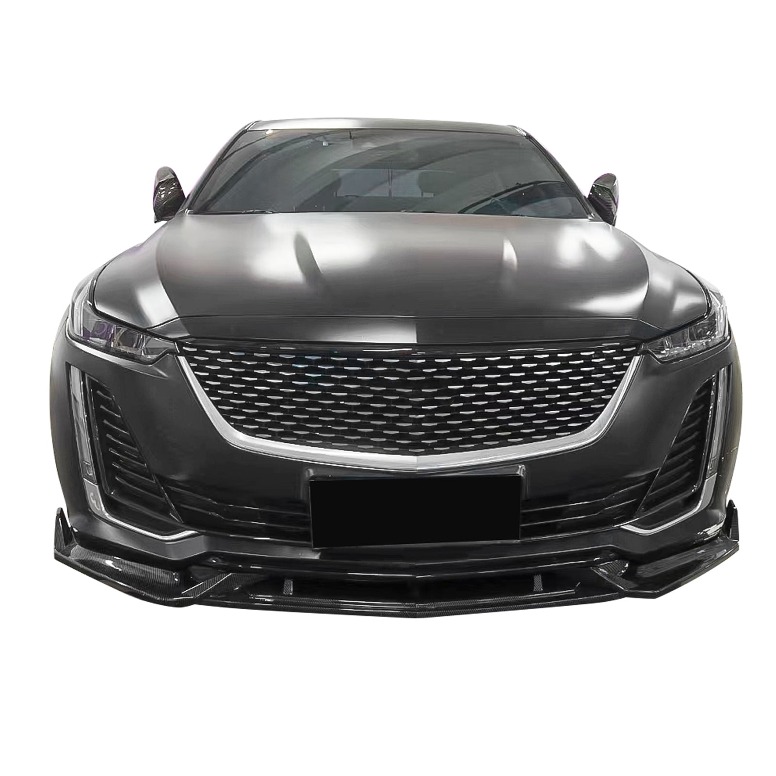 Ikon Motorsports Compatible with 2020-2024 Cadillac CT5 Premium Luxury/Luxury 3PCS Front Bumper Lip IKON Style PP Carbon Fiber Print