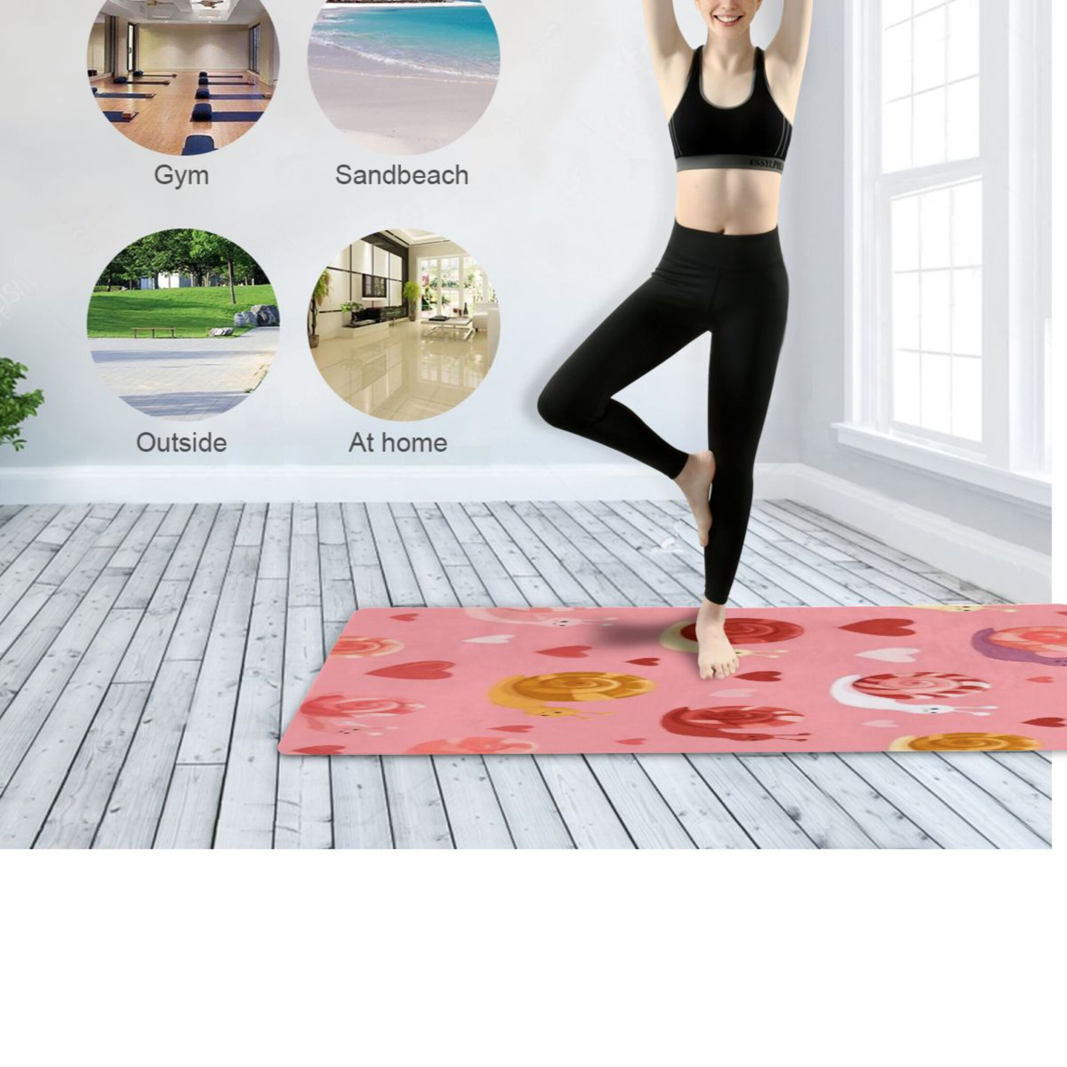 BZSMCE Yoga Mat Women Fitness Mat Pink Snail Heart Pattern