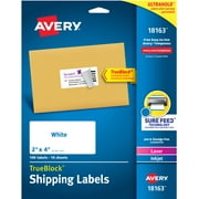 Avery Shipping Labels, White, 2" x 4", Sure Feed, Laser, Inkjet, 100 Labels (18163) 0.396 lb