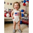 thumbnail image 4 of BemeyourBBs Newborn Baby Boy Girl My First 4th of July Outfit Patriot Independent Day Summer Clothes Romper Overalls USA Flag Embroidery Sleeveless Square Neck Backless Jumpsuit Bodysuit Overalls, 4 of 9