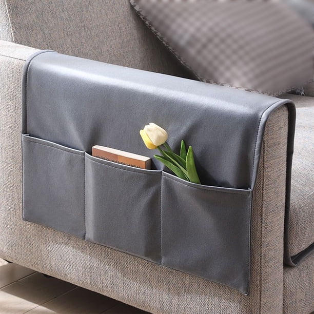 Fundas para reposabrazos de sofá con bolsillos, extra anchas, organizador antideslizante con 3 bolsillos, organizador para control remoto, teléfono y revistas, fundas lavables para reposabrazos de