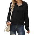 thumbnail image 3 of Luxtrada Loose Fitting Sports Knit Long Sleeved Button up Hooded Sweater Pullover (Black,L), 3 of 10
