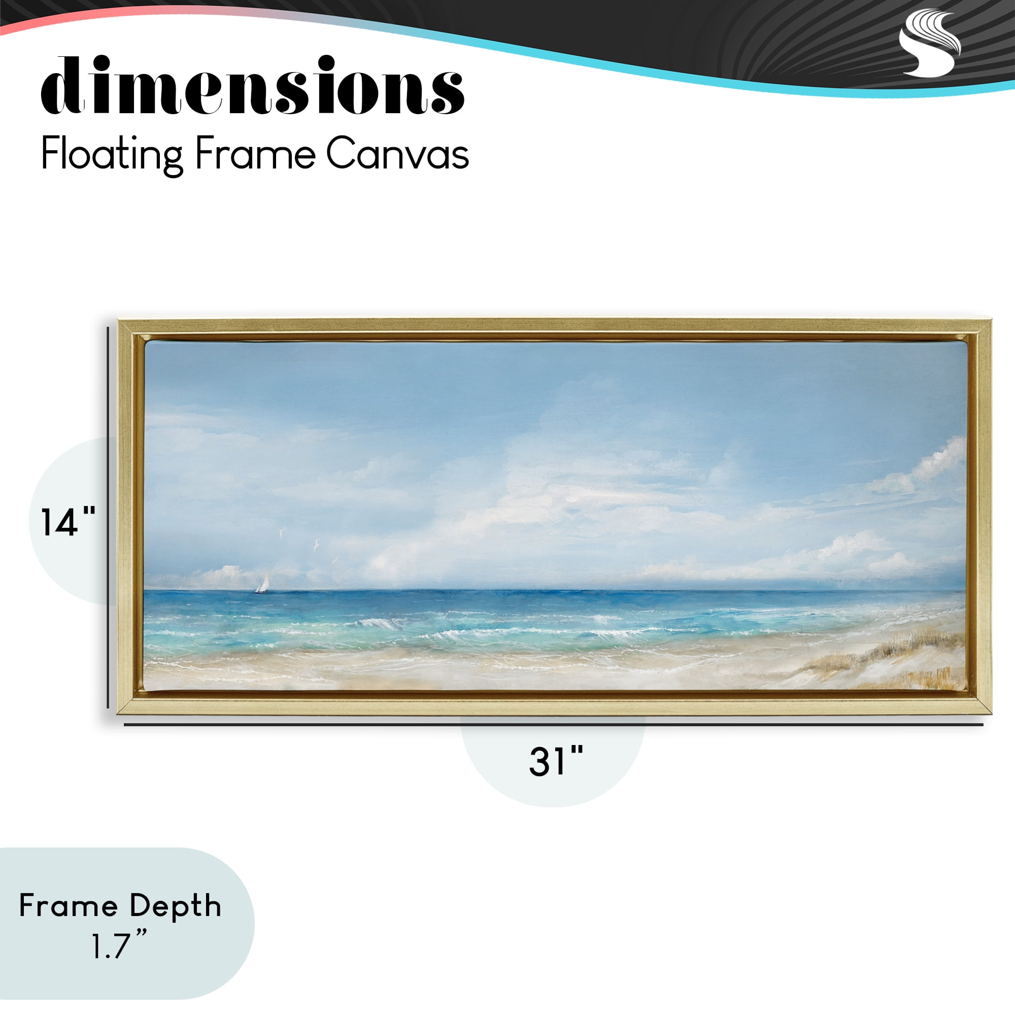 Stupell Industries Open Panoramic Sea Gold Framed Floater Canvas Wall Art, design by Ruane Manning