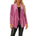 thumbnail image 1 of INSPIRE CHIC Women's Shawl Collar Open Front Pockets Stretchy Velvet Cardigan M Pink, 1 of 5