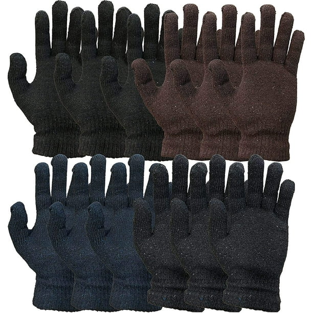 12 Pairs of Winter Gloves Mens Thermal Knit Stretchy Fuzzy Bulk Glove