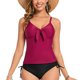 thumbnail image 4 of Trajes de baño Amzcrzy Tankini para mujer, trajes de baño, trajes de baño, bikini con control de abdomen para mujer, color sólido, moda, tirantes cruzados, conjuntos de bikini sin espalda, vino, M, 4 of 5