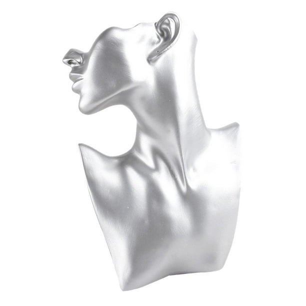 Exhibición de joyería de busto de collar y aretes, material de resina, maniquí femenino, EstiloA-L Plata