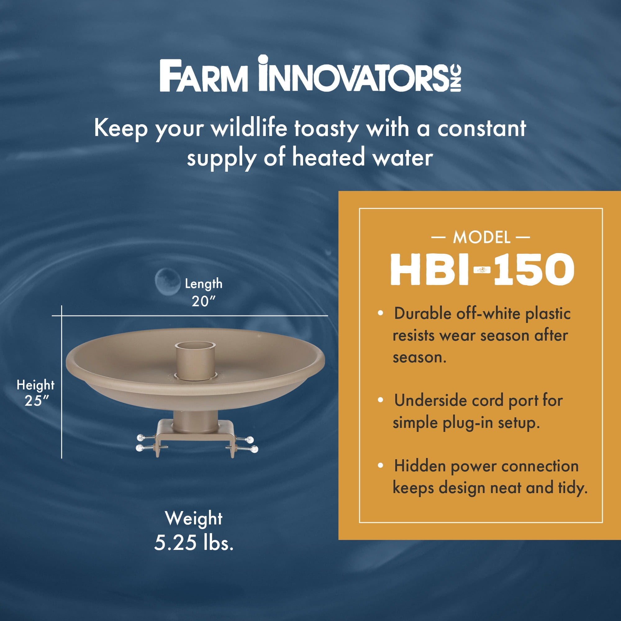 Farm Innovators 150 Watt Plastic Heated Birdbath w/ Deck Mount, Tan