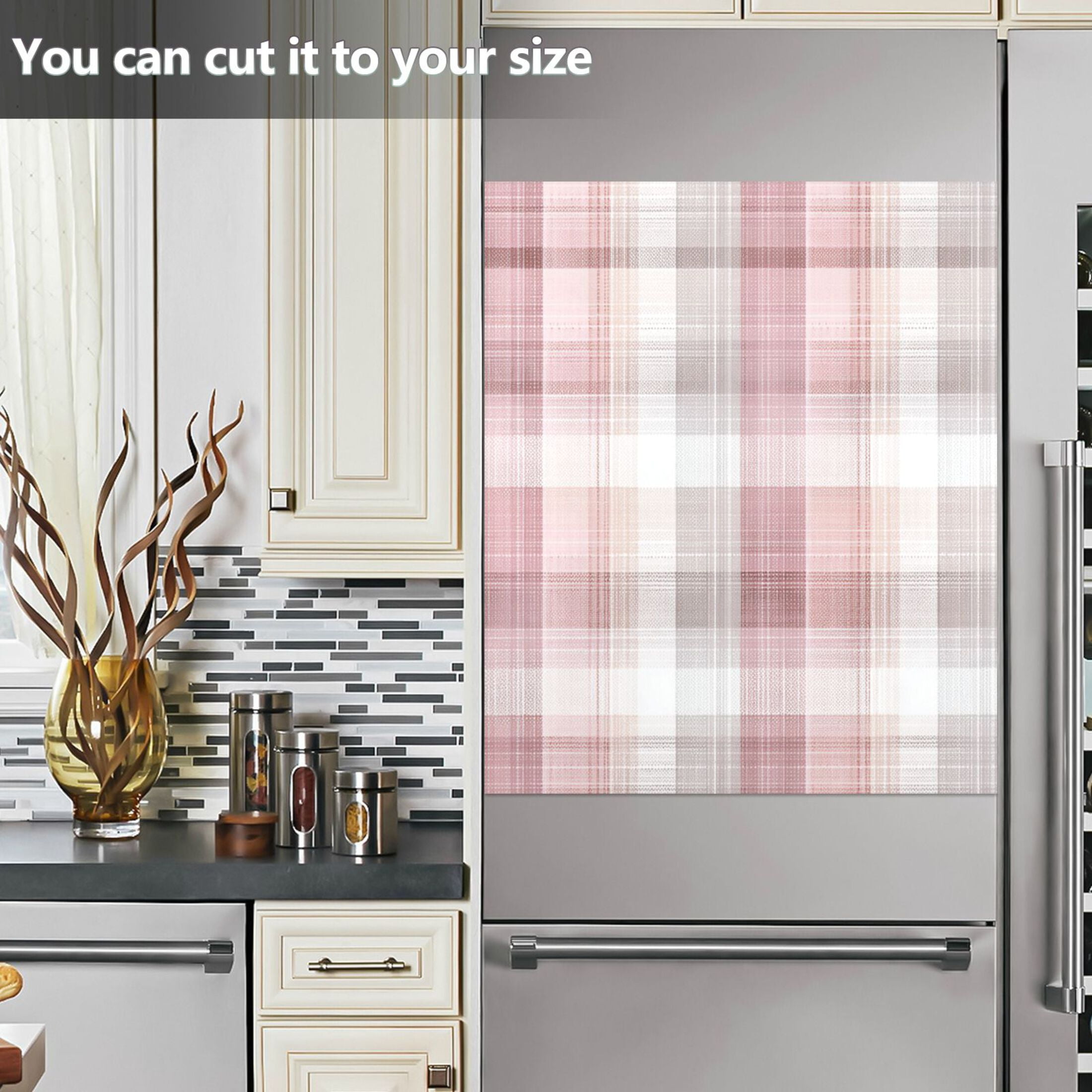 Dishwasher Magnetic Refrigerator Magnet Cover Sticker Home Decorative 23"x26" Magenta Checkered Pattern