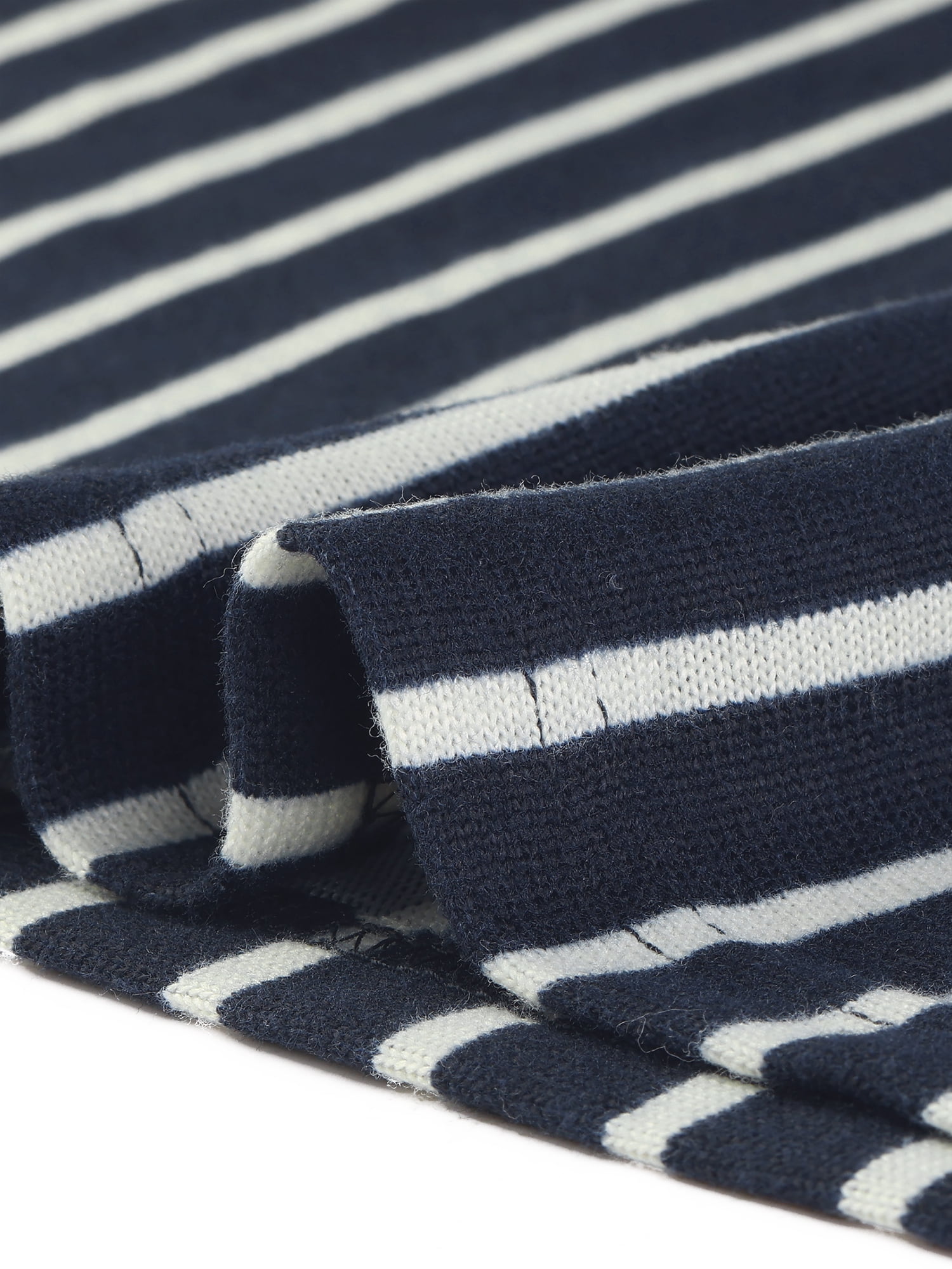Unique Bargains Women's Plus Stripe Round Neck Elastic Cuff Long Sleeve Tops 2X Navy Blue