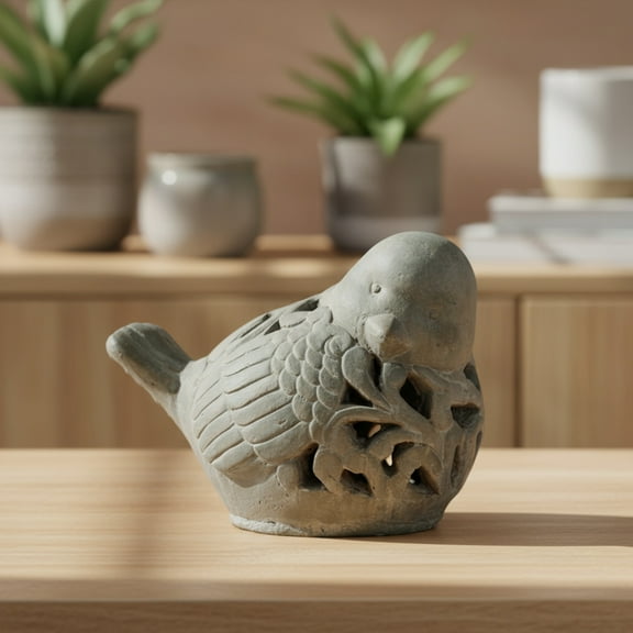 Kailani Terracotta Bird Figurine with Floral Cutout Design