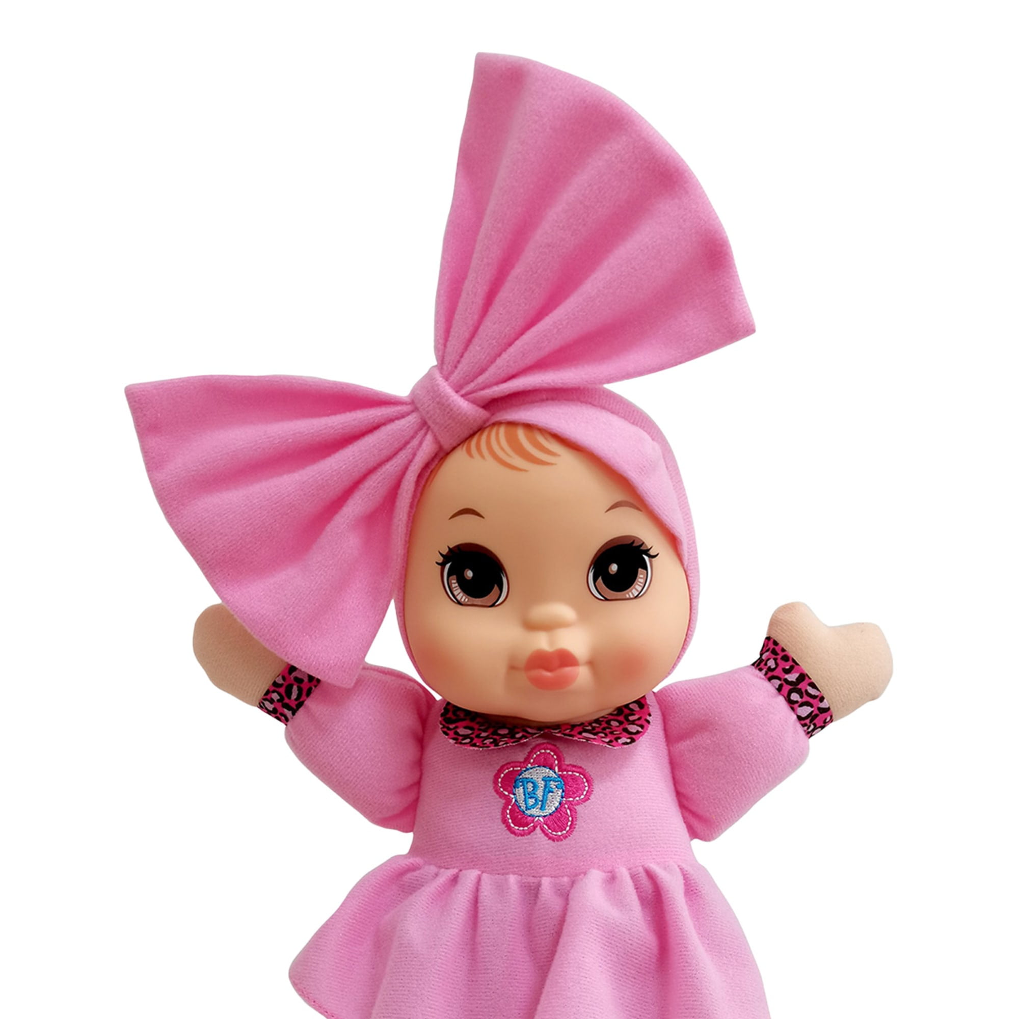 Baby's First Soft & Cuddly Baby Kisses Doll - Dressed in Pink Top and Print Leggings - Press her Tummy for a Sweet Kisses Sounds and Says I Love You