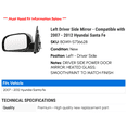thumbnail image 2 of Left Driver Side Mirror - Compatible with 2007 - 2012 Hyundai Santa Fe 2008 2009 2010 2011, 2 of 2