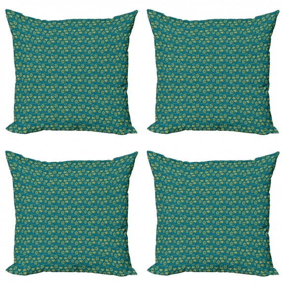 Floral Throw Pillow Cushion Case Pack of 4, Oriental Inspired Damask with Abstract Tulip Petals and Leaves, Modern Accent Double-Sided Print, 4 Sizes, Petrol Blue Earth Yellow, by Ambesonne