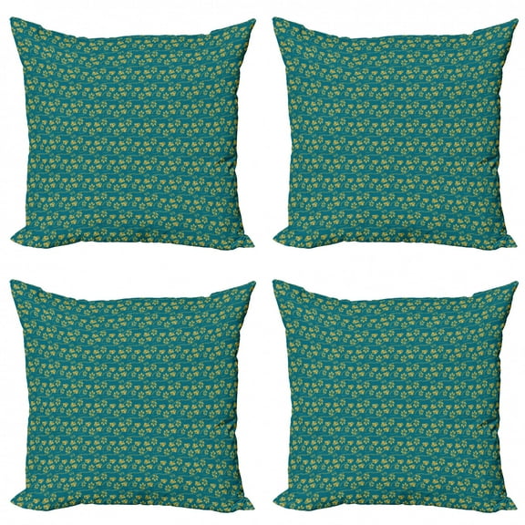 Floral Throw Pillow Cushion Case Pack of 4, Oriental Inspired Damask with Abstract Tulip Petals and Leaves, Modern Accent Double-Sided Print, 4 Sizes, Petrol Blue Earth Yellow, by Ambesonne