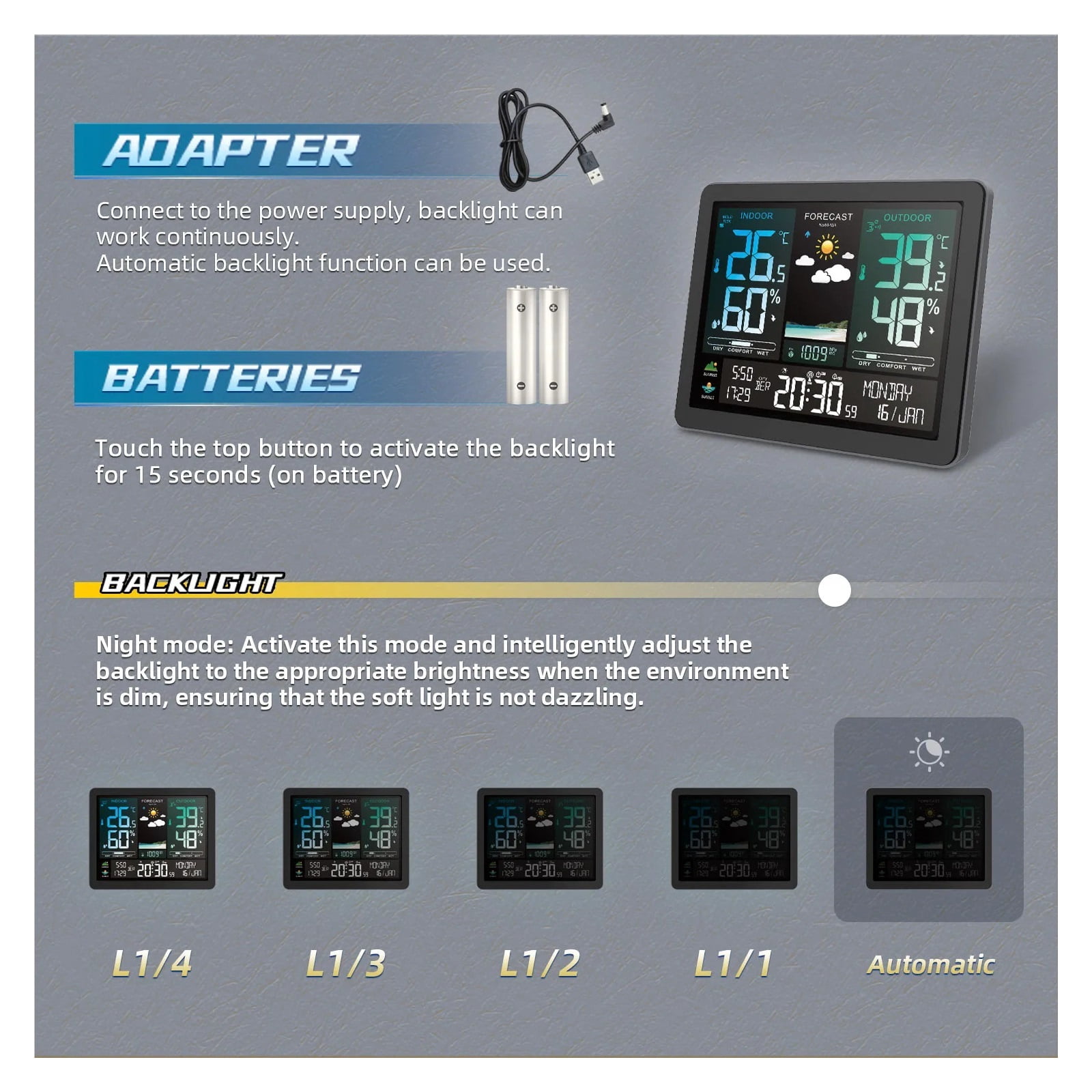 Wireless Weather Station with Barometric Pressure, Digital Moon Phase Monitor