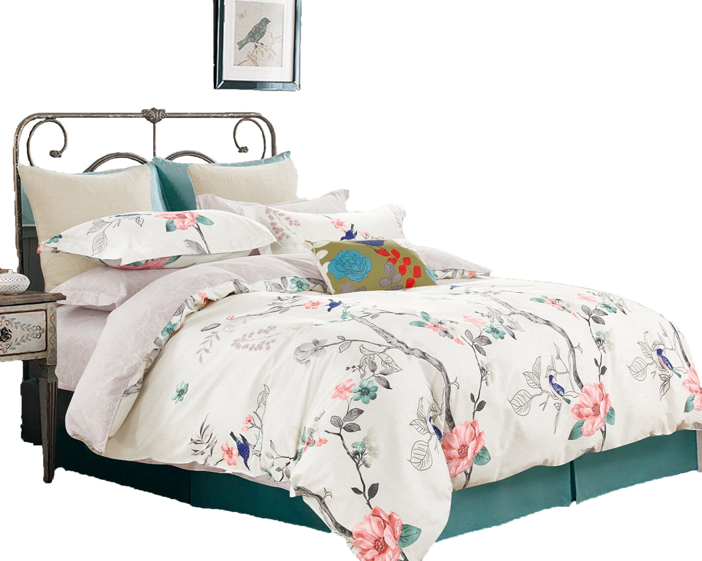 Swanson Beddings Oriental Print 3-Piece 100% Cotton Bedding Set: Duvet Cover and Two Pillow Shams (Cream-Light Gray, Queen) (Comforter is NOT included)