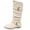 Beige, variant on Womens Mid Calf Boots Round Toe Low Block Heel Faux Suede Rivet Buckle Strap Side Zipper Slouch Bohemian Street Boots Beige Size 8.5