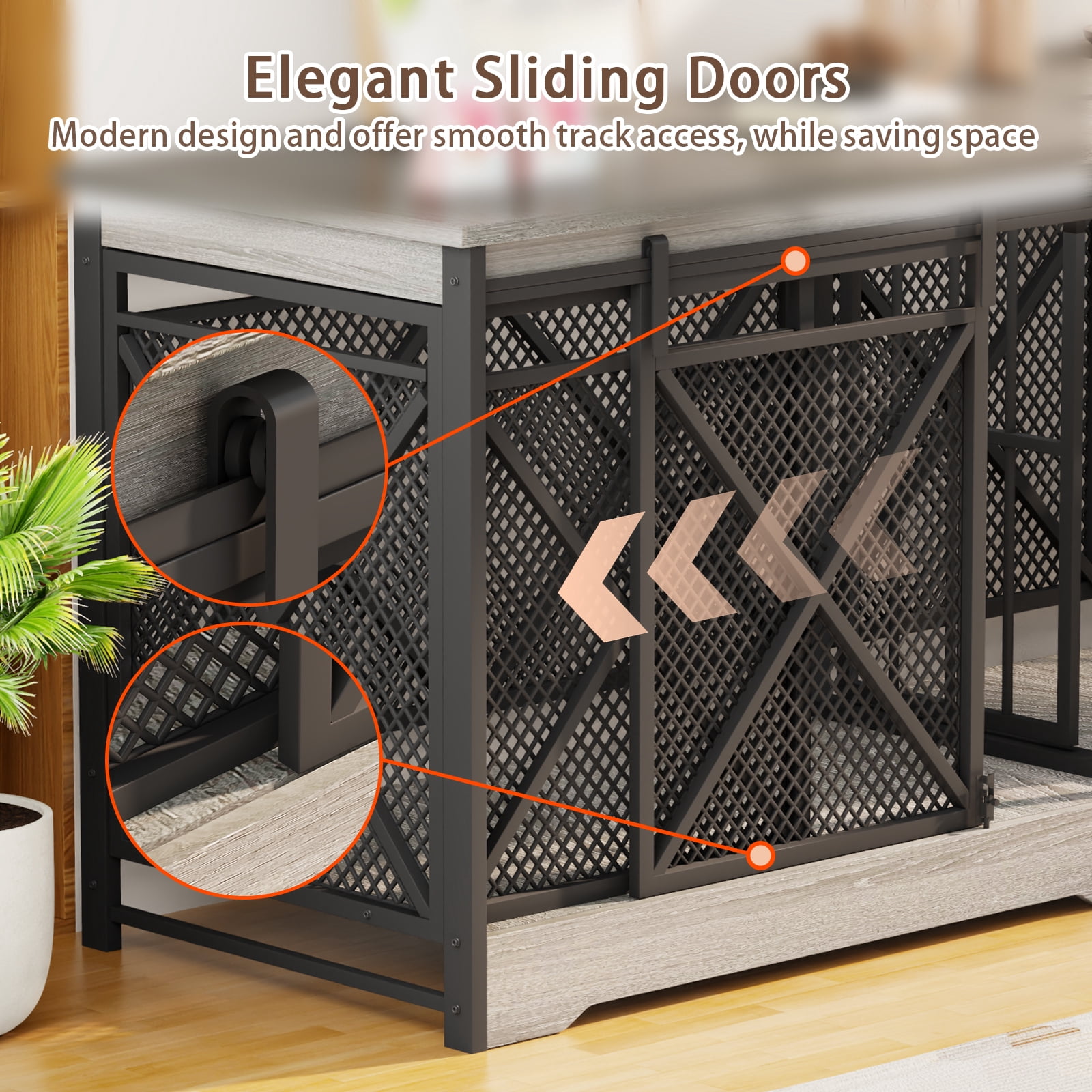 78 inch Double Dog Crate Furniture for 2 Dogs Lager Dog Wooden Crate Kennel table with Removable Divider Indoor Dog House for Small Medium Large Extra Large Size Grey