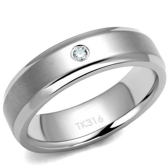 Alamode  Men High Polished Stainless Steel Ring with AAA Grade CZ in Clear - Size 12