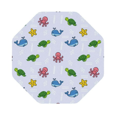 

Coaee Sea Turtle Whale Print Leather Coasters Set of 6 Non-Slip Washable Cup Coasters for Home Office Bar Octagon