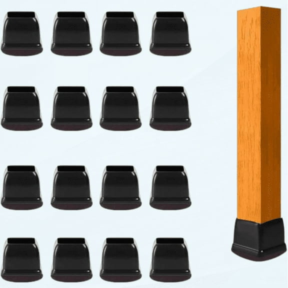 Black Silicone Chair Leg Floor Protectors with Felt, Extra Small Chair Leg Caps, Silicon Furniture Leg Feet Cup, Protect Hardwood Floor from Scratches Anti-Noise 16 Pcs (Square, Black Fit 0.5-0.8")