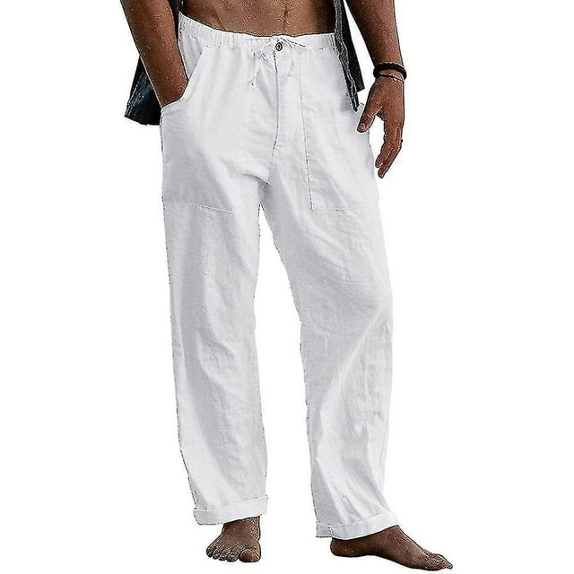 Men's Linen Pants Casual Loose Pants Drawstring Elastic Waist Sweatpants