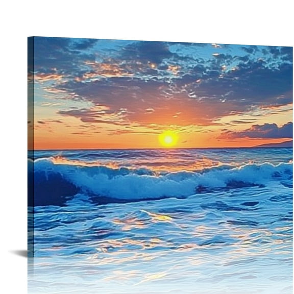 Autua Sunset Waves Sun Canvas Wall Decor for Living Room Bedroom 20x16in