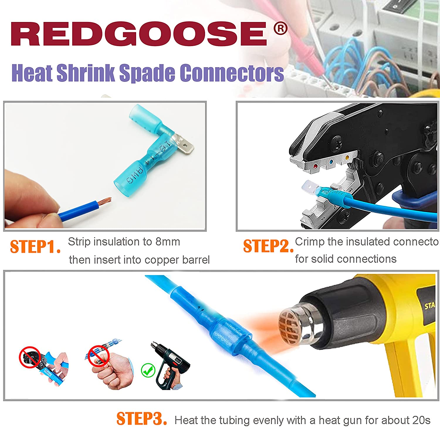 100 Heat Shrink Fork Connectors 1/4 Inch 22-10 AWG Wire Size Male-Female Terminals Insulated Waterproof Quick Disconnect Cable Crimp Terminal Kit