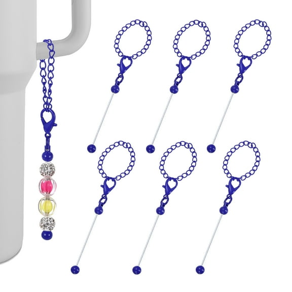 Uxcell Beadable Charms, Beadable Keychain Charm Beadable Cup Accessories Blank Beaded Decoration for Tumblers with Chains Dark Blue