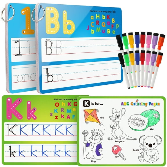 Coogam Handwriting Drawing Practice Cards, 36pcs Alphabet Number Painting Coloring with Pens, Double Sided Write and Wipe Tracing Flashcards, Educational Montessori Toy for 3 4 5 Year Old
