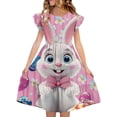 thumbnail image 2 of EGNMCR Robe à Manches Courtes Col Rond Robe d'Été pour Enfants à Manches Plissées Double Couche Imprimée pour Enfants de 5 à 14 Ans, 2 of 7