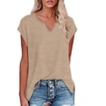 thumbnail image 3 of Brown Womens Blouses Women's Cap Sleeve Shirts Casual Summer V Neck Tunic Tops Loose T Shirts Side Slit S 3XL Summer Tops, 3 of 6