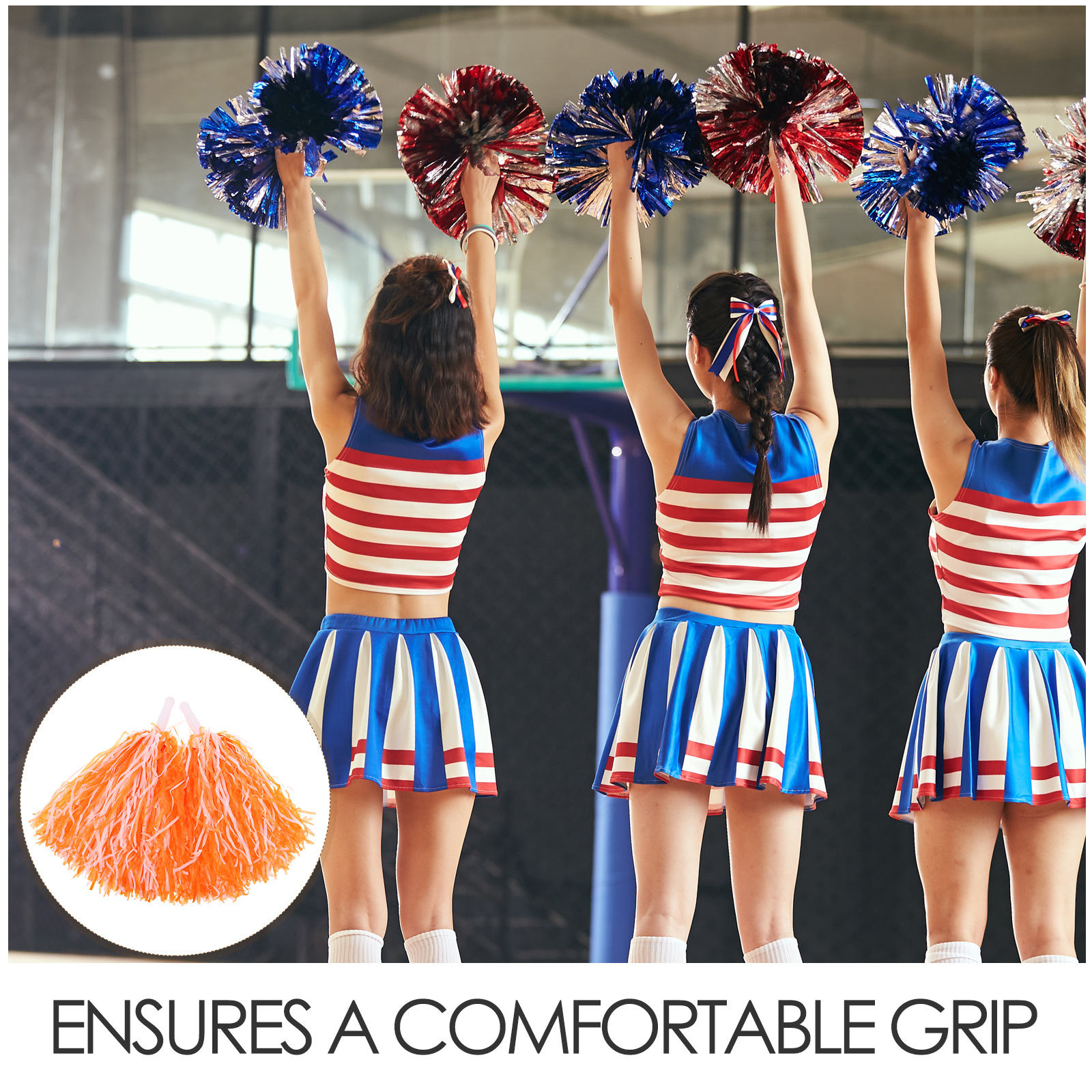 PTOOTP 18-Piece Multi-Color Cheerleader Pom Poms Set, PE Material for Sports Events, Audience Engagement, and Cheerleading Fun