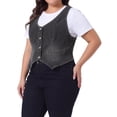 thumbnail image 2 of DARING DIVA Women's Plus Size Button Down Casual Sleeveless Jean Jacket 3X Gray, 2 of 6